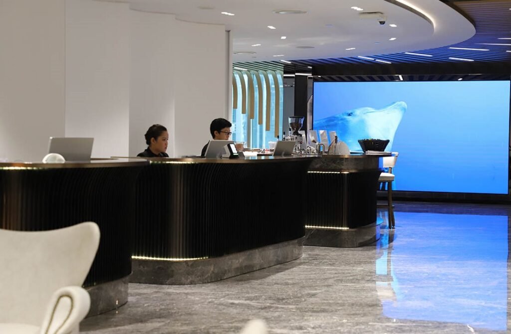 The Executive Centre – Serviced Offices at Capital Square, Singapore – Reception with digital media wall at The Executive Centre Capital Square Singapore
