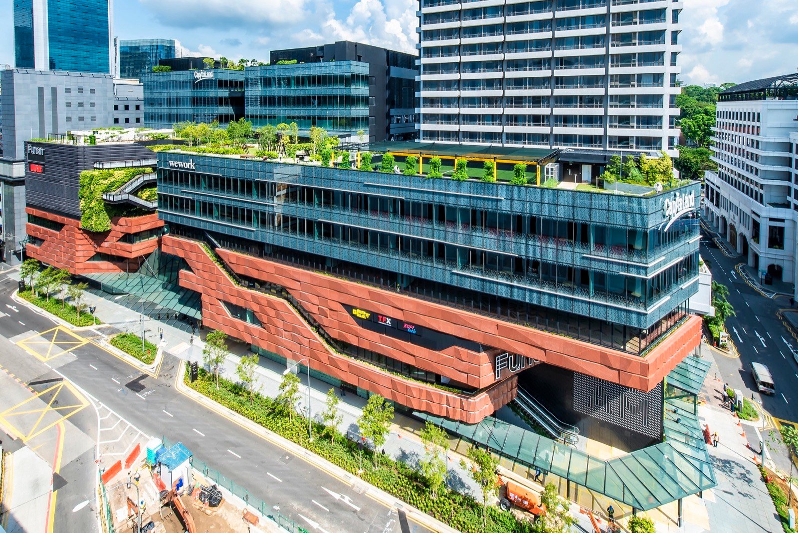 Funan Office Towers facade at 107 & 109 North Bridge Road — Grade A offices in Singaporeu2019s Civic District