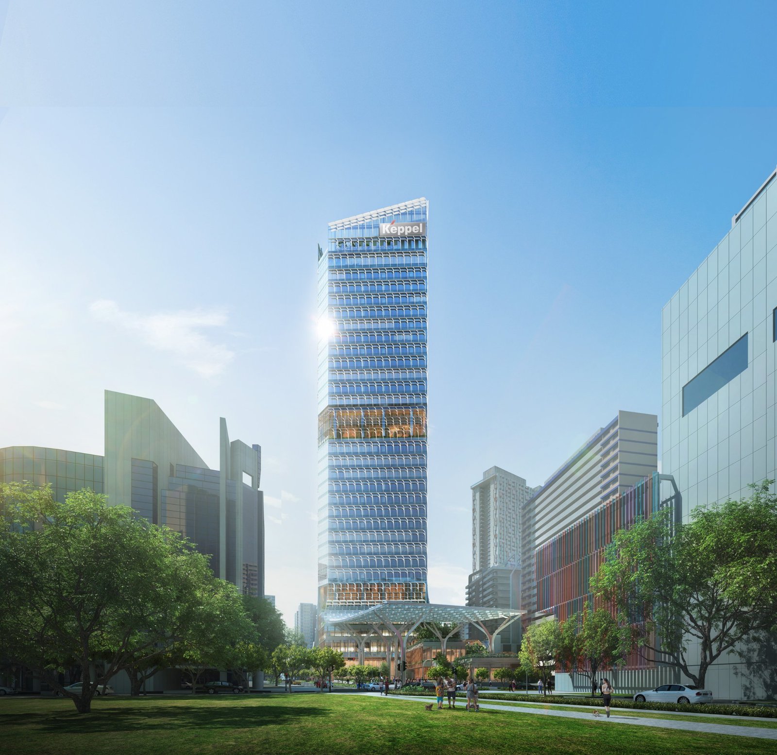 Keppel South Central Grade A office tower facade, 10 Hoe Chiang Road, Tanjong Pagar, Singapore