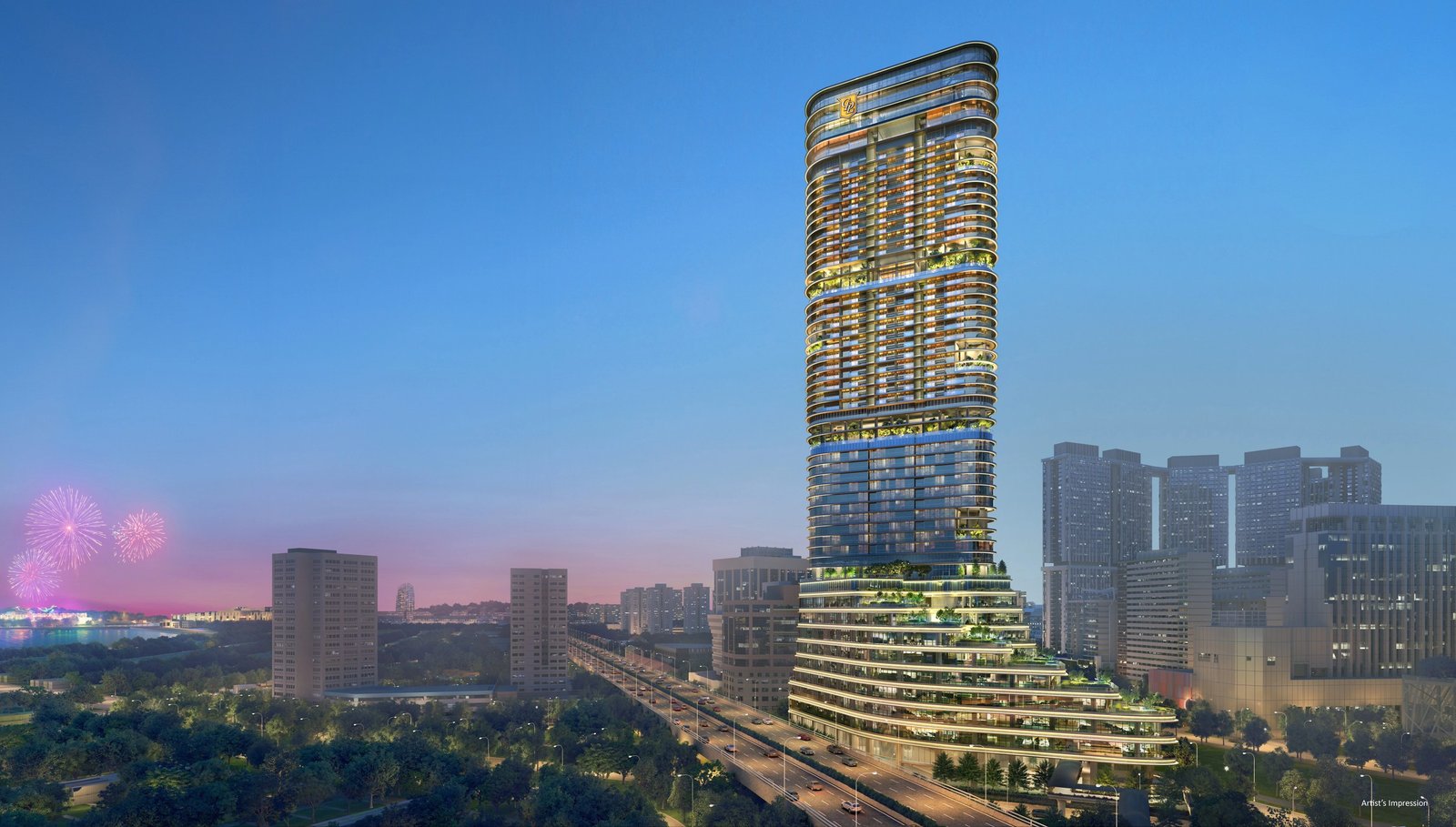 Newport Tower at dusk — new Grade A office tower at 80 Anson Road, Singapore (artist's impression)