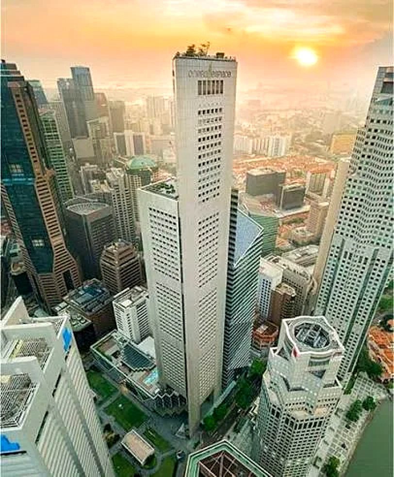 One Raffles Place — aerial view over Raffles Place, Singapore CBD