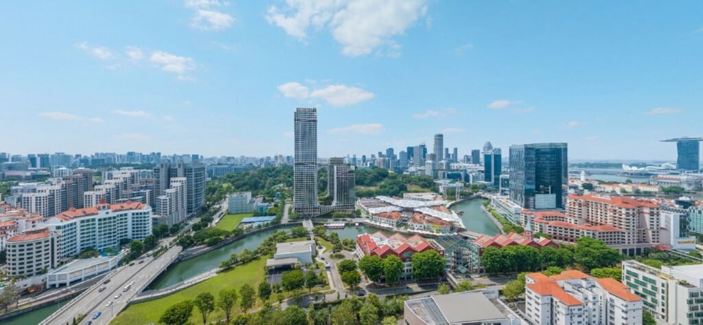 Union Square Central – Union Square rising above Clarke Quay and the Singapore River, Singapore