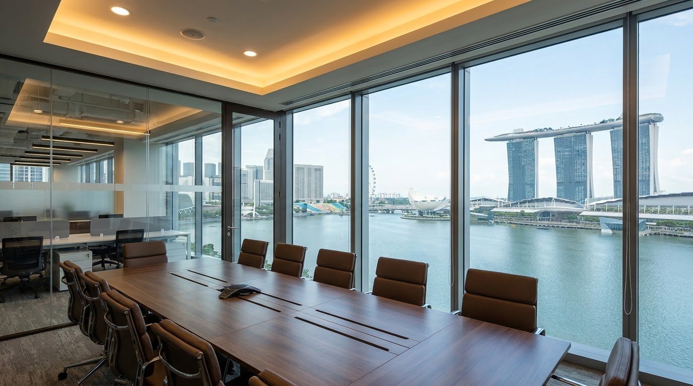 Premium Raffles Place meeting room overlooking Marina Bay Sands