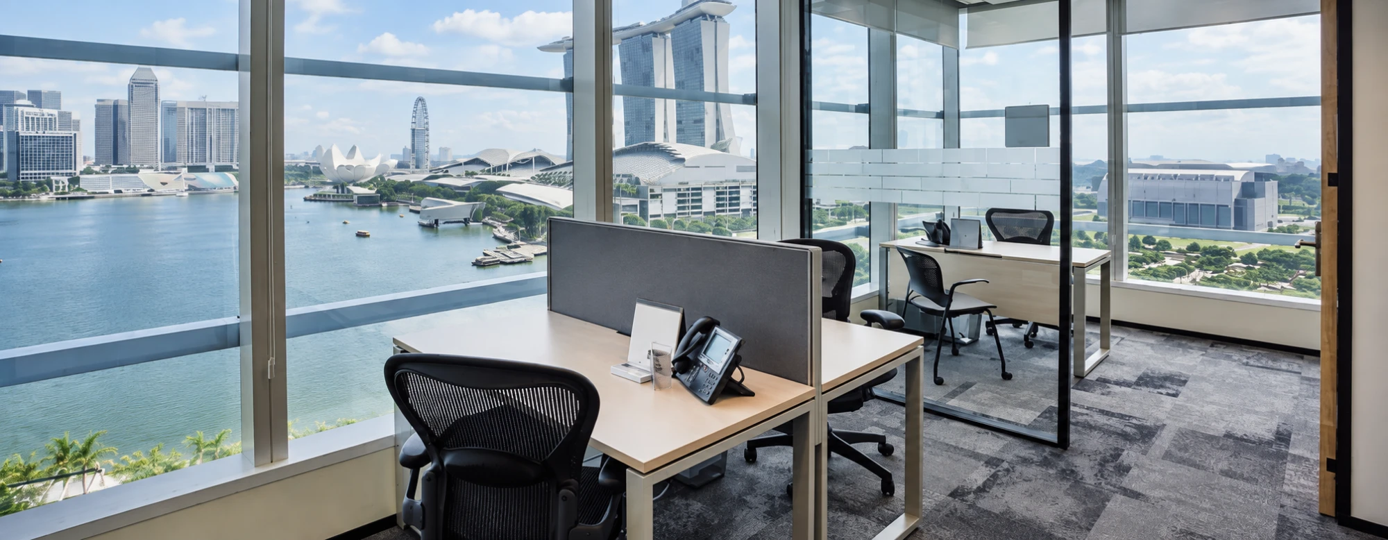 The Executive Centre, MBFC Tower 1 office interior with Marina Bay skyline view