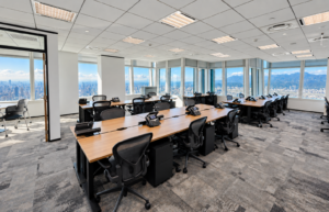 Office workstations with panoramic views over Taipei