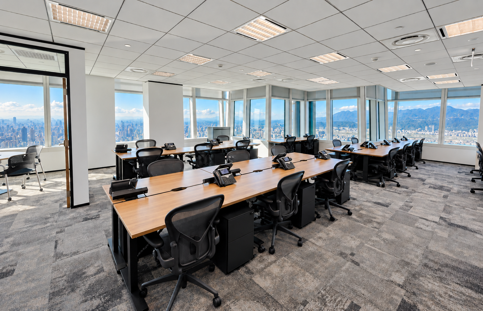 Office workstations with panoramic views over Taipei