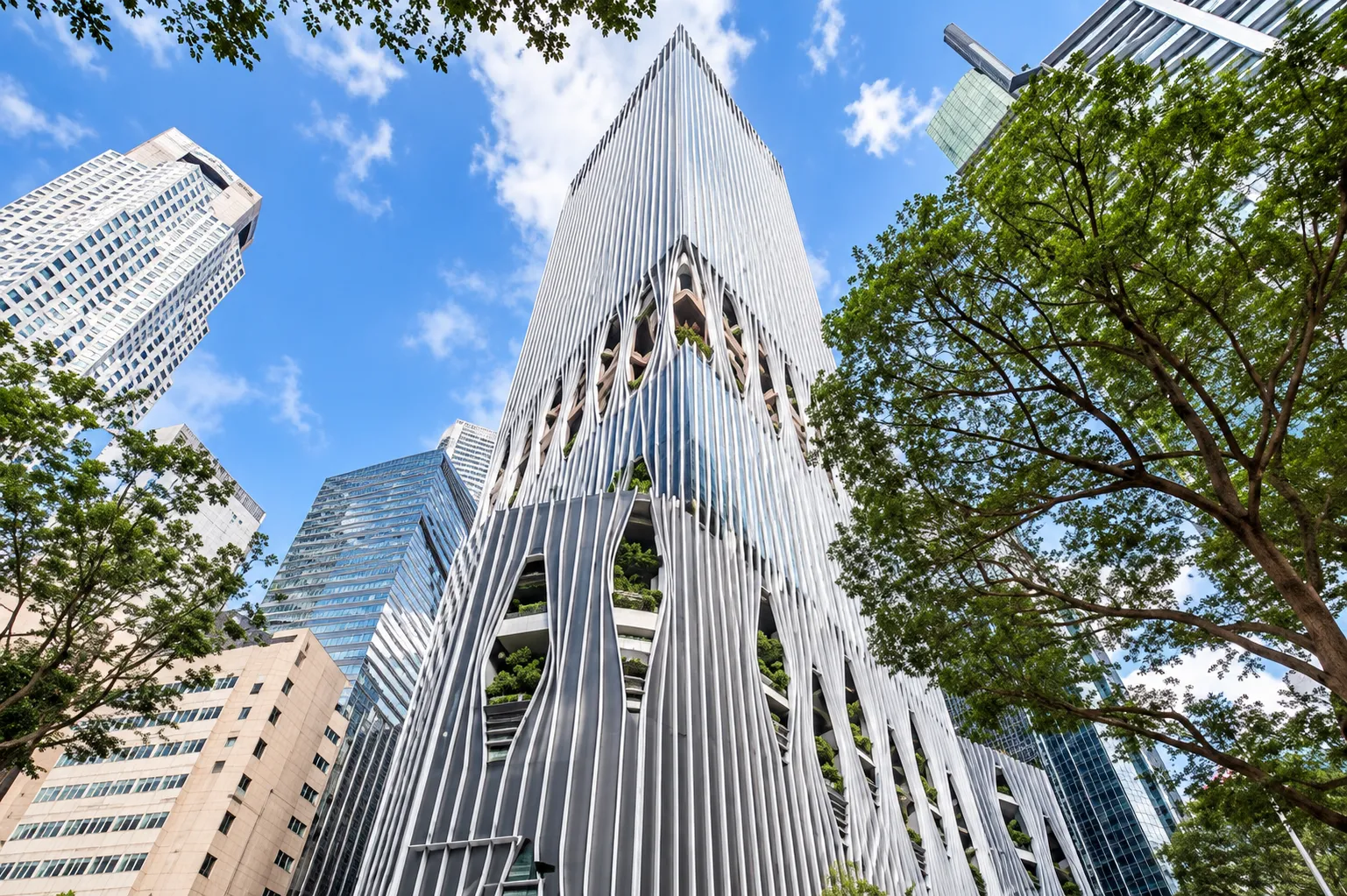 CapitaSpring tower exterior, 88 Market Street, Raffles Place, Singapore