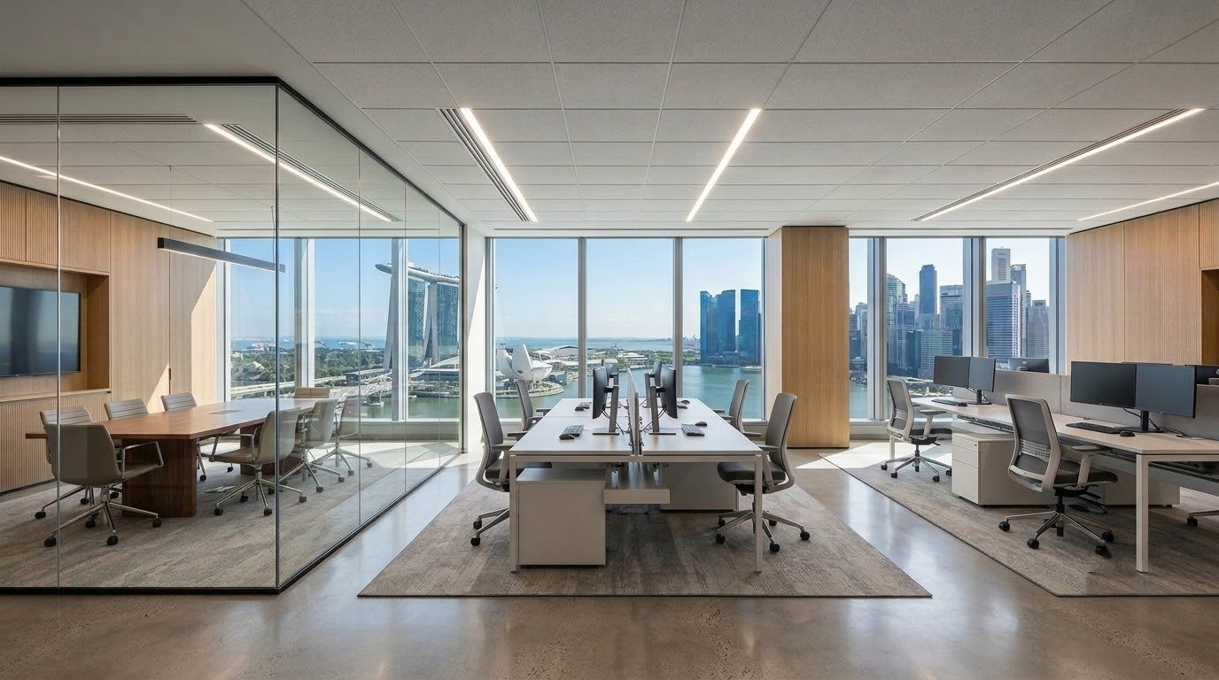 Open-plan office and meeting room with a Marina Bay view, Singapore