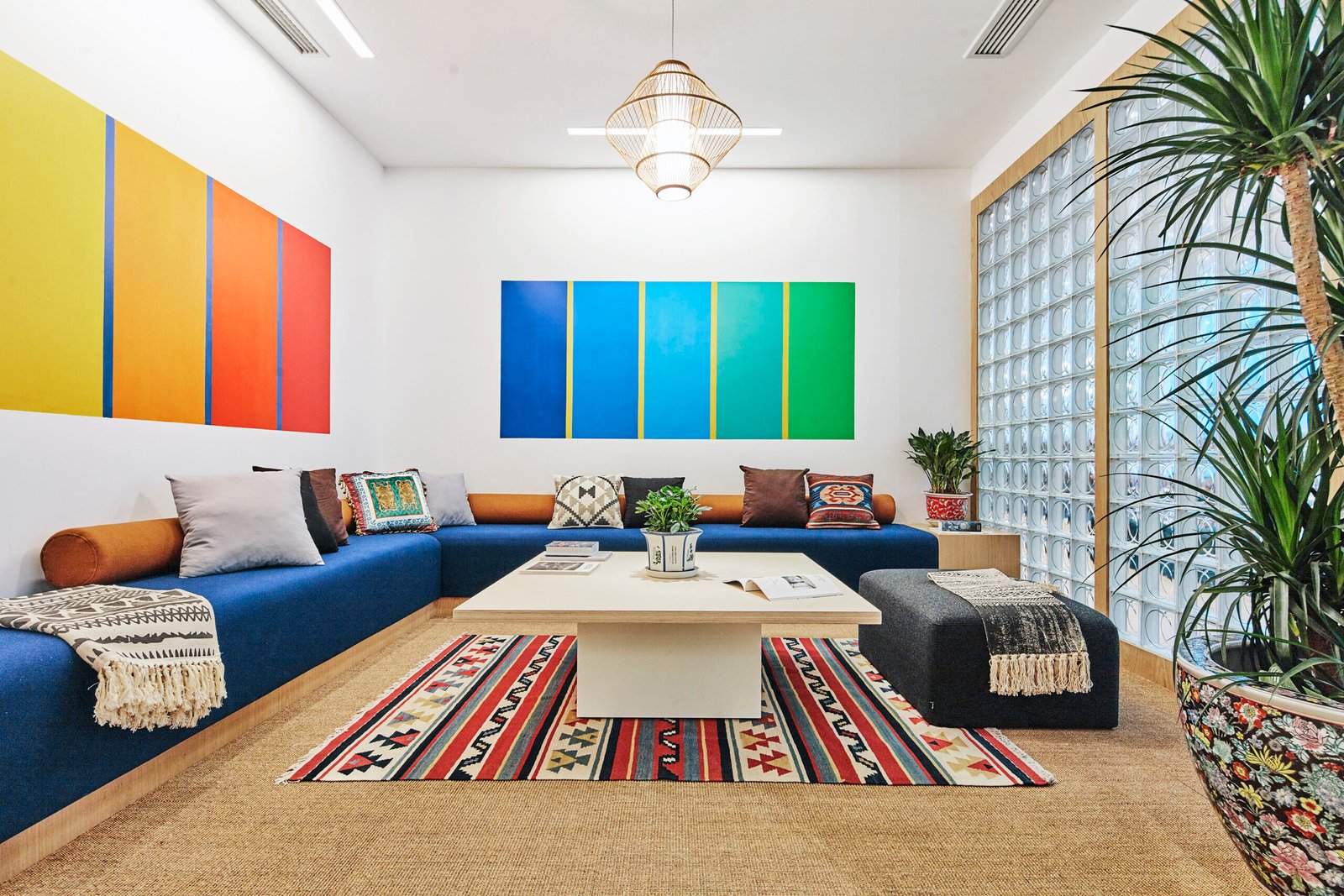 Colourful lounge at WeWork Internet Financial Center, Beijing